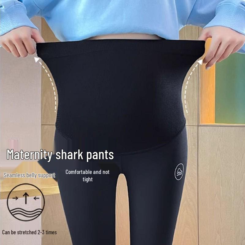 Maternity Seamless Shark Leggings with Tummy Support - Plus Size Yoga Pants for Spring/Autumn