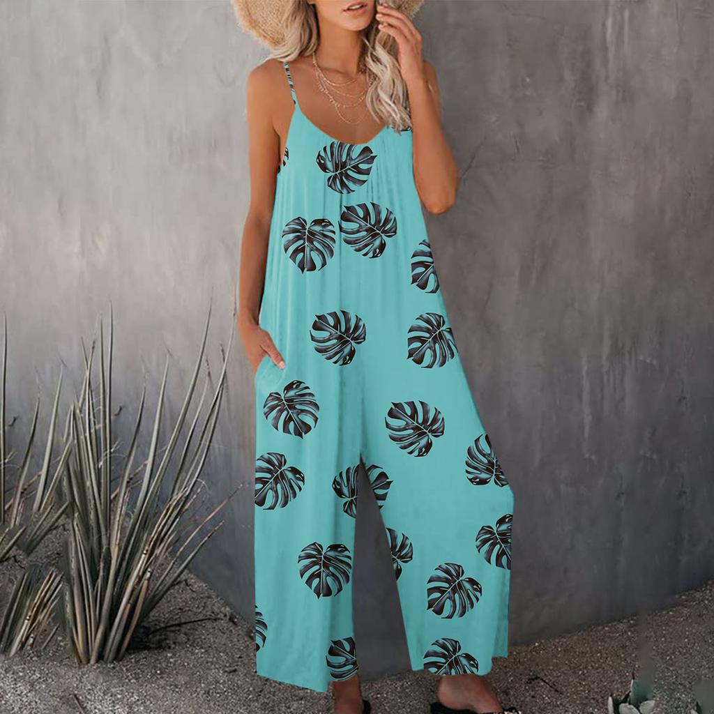 Women's Casual Sleeveless Adjustable Strap Jumpsuit Long Pants Jumpsuit With Pockets