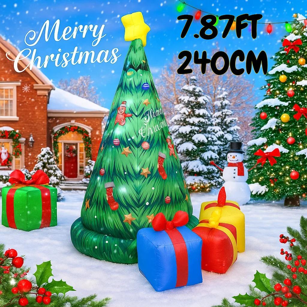 7.87FT Inflatable Christmas Tree Gift Boxes Toy Home Ornaments Xmas Christmas Decorations for Garden Christmas Supplies Festive
