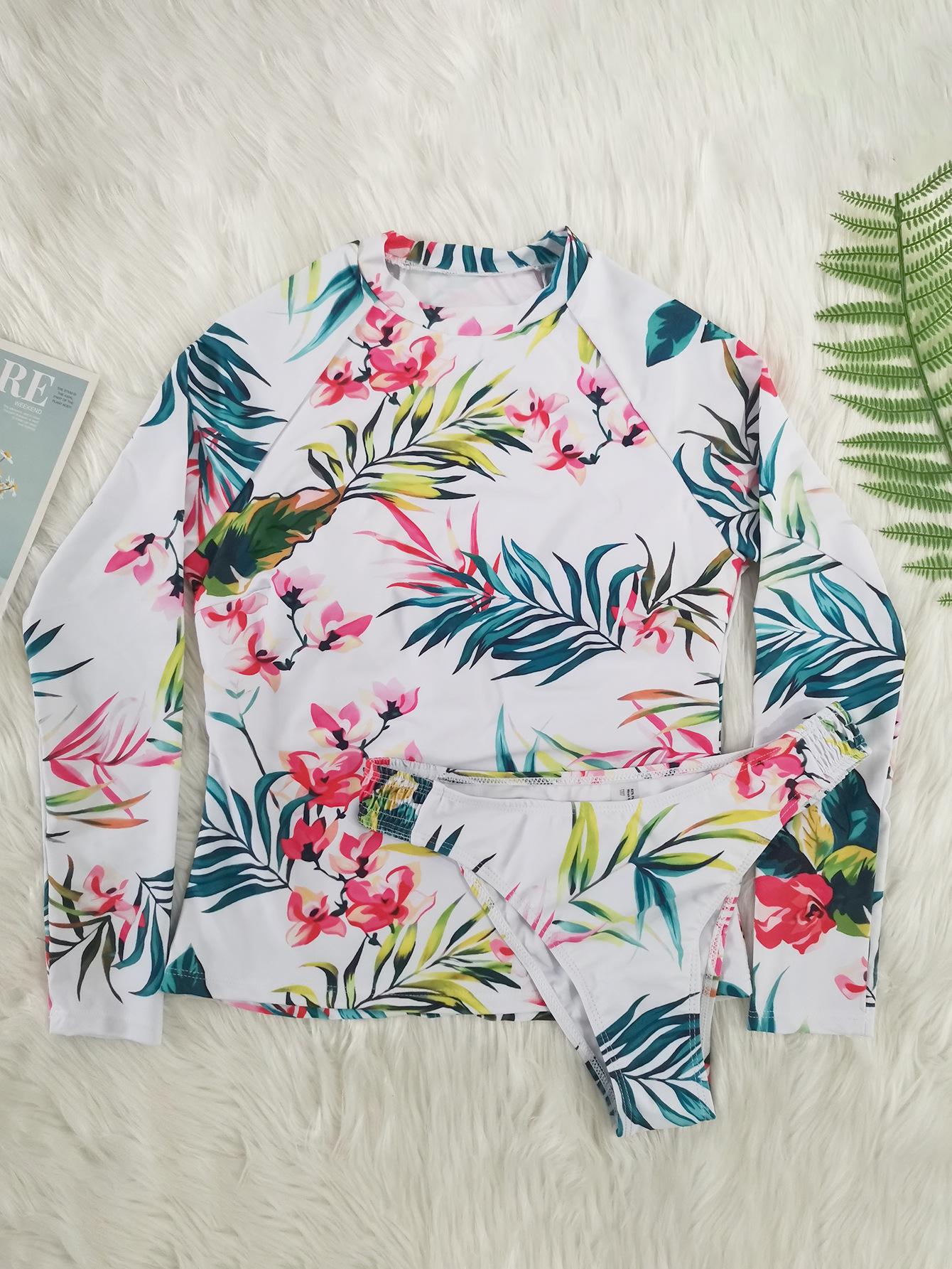 

Stylish Printed Long Sleeve Triangle Bikini Set Small белый