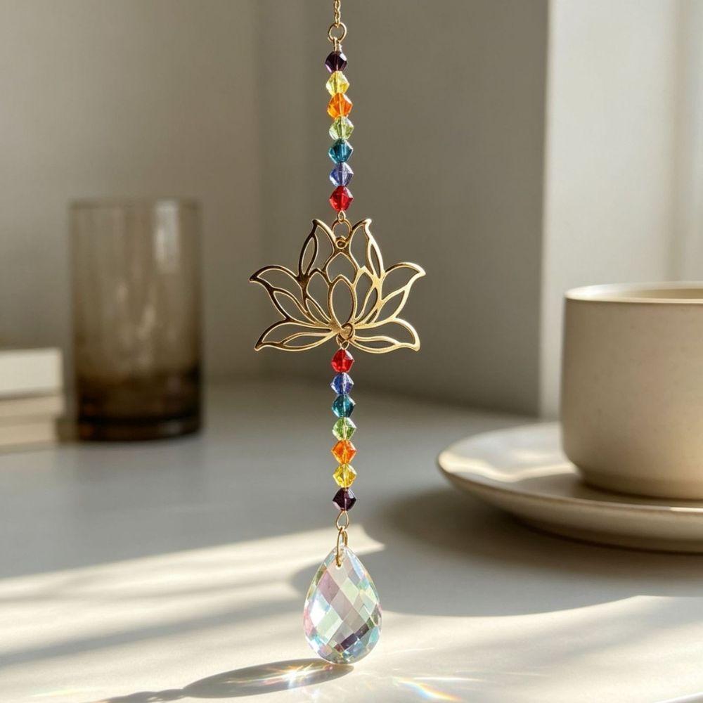 Hollow Glass Sun Catcher Exquisite Wind Chimes Window Decor Crystal Lotus Pendant Outdoor Indoor