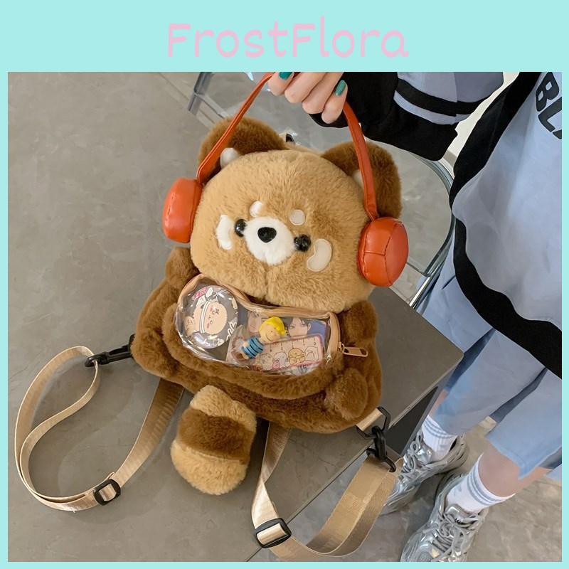 Plush Little Raccoon Backpack With Earphones For Practical Storage Inner