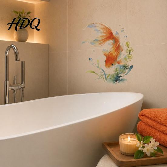 PVC Toilet Stickers Watercolor Goldfish Seat Sticker & Water Plants Tank Self-Adhesive