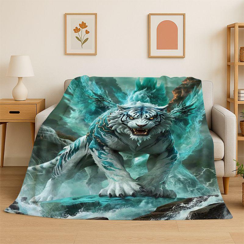 Fierce Tiger Beast Sabretooth Flannel Blanket Soft Throw Blanket for Bedroom Living Room Bed Travel Camping Picnic Nap Cover