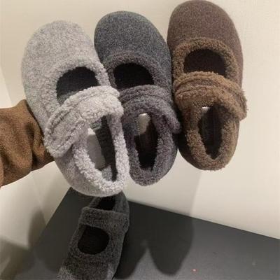 Single Shoes Velvet Women's College Wind Season Thin Thick-soled Birkenstocks Cotton Shoes Inner Height Increase Mary Jane Shoes Fluffy Shoes