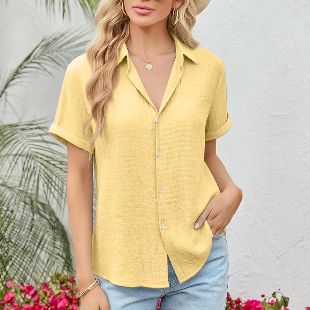 Women's T-shirt Casual Shirt Elegant Summer Short Sleeved Button Oversized T-shirt Shirt Top
