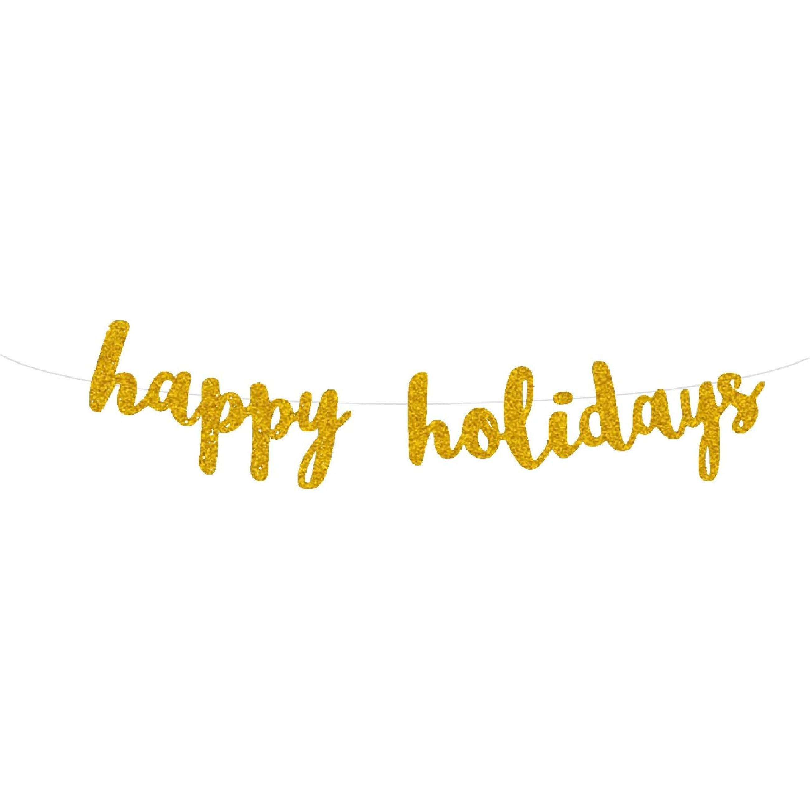 Happy Holiday Gold Banner Decorations/Happy Holiday Banner/Great for Holiday Party Backdrop Decorations Supplies/Home Office Decoration