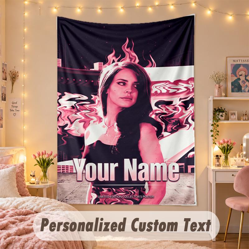 Benutzerdefinierter personalisierter Wandteppich, Lana Del Rey Druck, Benutzerdefinierter Name, Text, Wandkunst zum Aufhängen für das Schlafzimmer