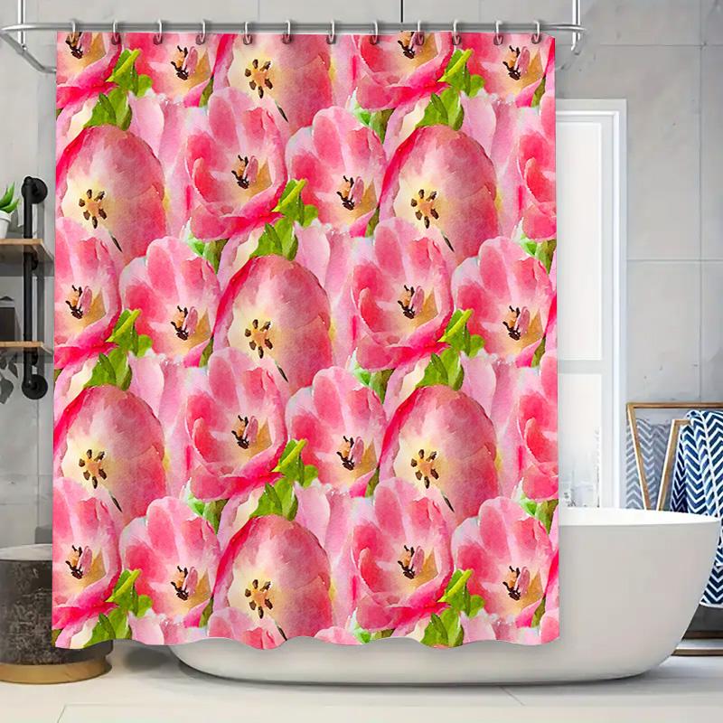 

Trendy Watercolor Flower Shower Curtain Waterproof Bathroom Decor Customizable Size Pink Bloom 3D Printing Shower Curtains For H W60H190(CM)-1 Pcs