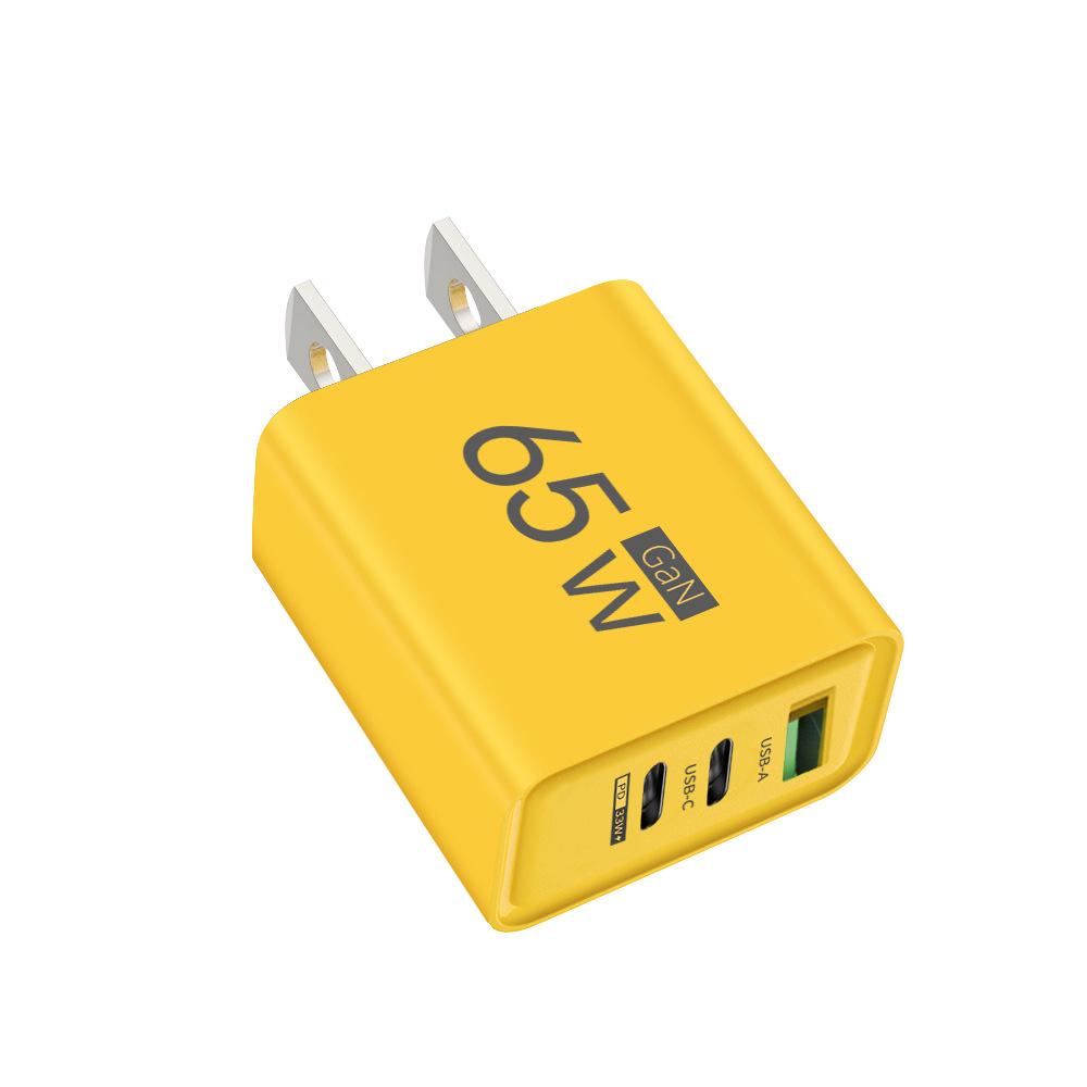 65W GaN Charger USB PD Type-C Fast Charging 3-Port Phone Adapter QC3.0 Compatible with IPhone 15 Pro Max Samsung Galaxy