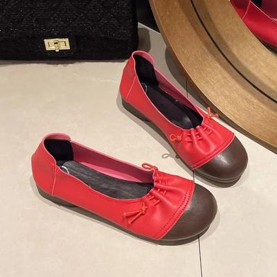 Damskie buty na miękkiej podeszwie Wiosna i Lato Nowe Retro Niskie obcasy Skórzane buty Wygodne Kolorowe płaskie buty damskie