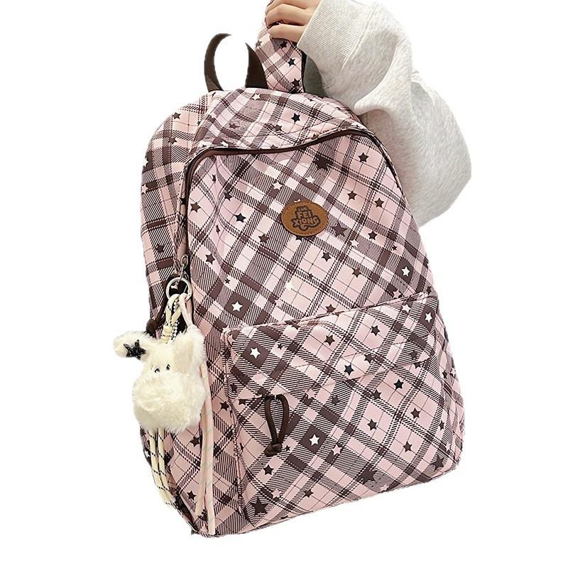 Schoolbag1011 trendy fashion plaid light schoolbag backpack women's large capacity versatile leisure student commuter backpack