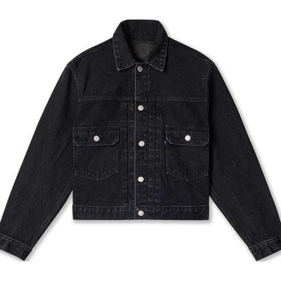 Levis Revers Einreiher Kurz Mode Vielseitig Langarm Jeansjacke Damenjacken Schwarz A5884-0002