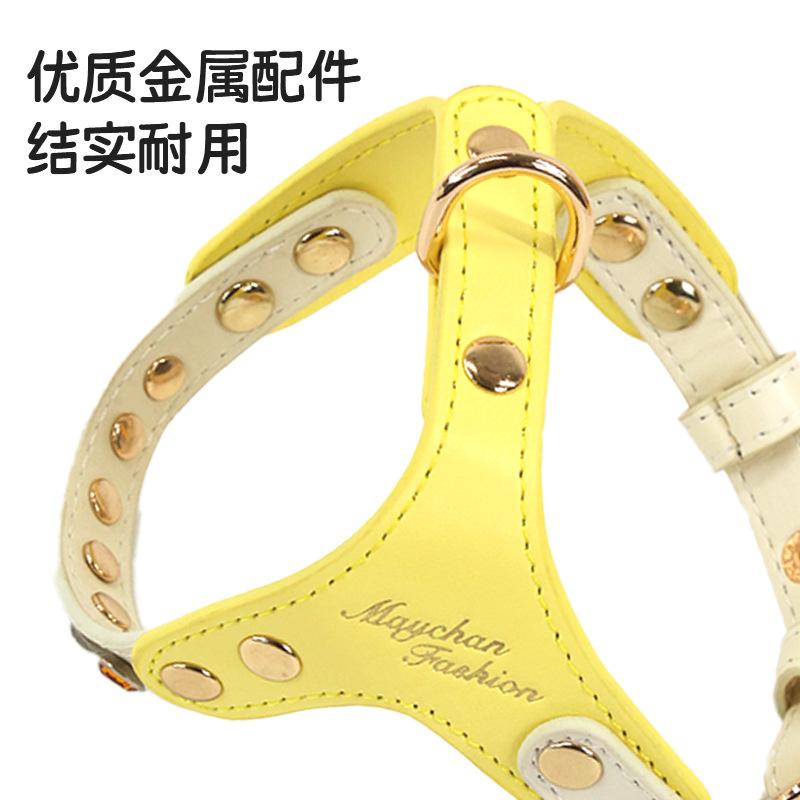 PU Leather Cat and Dog Diamond Chest and Back Set Small Pet Leash High-value Going Out Dog Walking Rope Pet Chest Strap