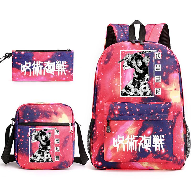 Large Capacity Schoolbag with Shoulder Strap; Student Three-piece Pencil Case Set