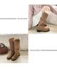 Fashion solid color retro suede cowboy boots women's 2025 autumn and winter new buckle tall thick heel thin fashion boots
