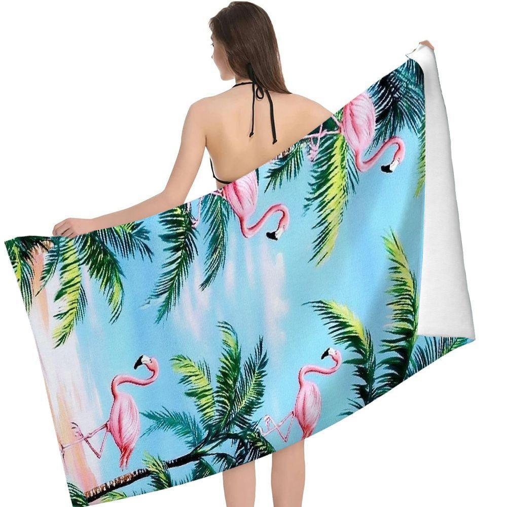 1 buc. Prosop de Plajă cu Imprimeu Flamingo pentru Adulți, Stil Modern, Prosop-Pătură cu Uscare Rapidă Ultra Absorbant, 50% Bumbac 50% Poliester, 300g