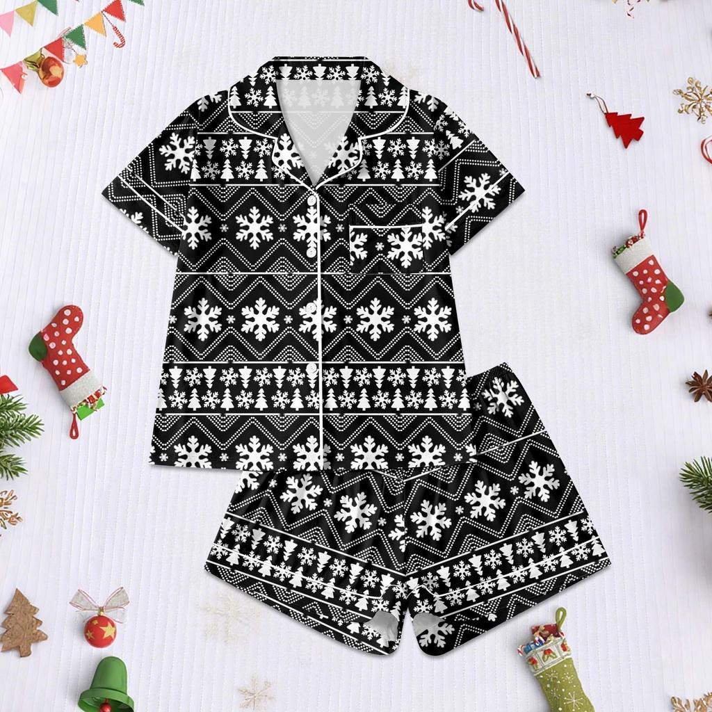 Women's Pajamas Fashion Two-Piece Shirt Shorts Set Soft Holiday Casual Clothing Set