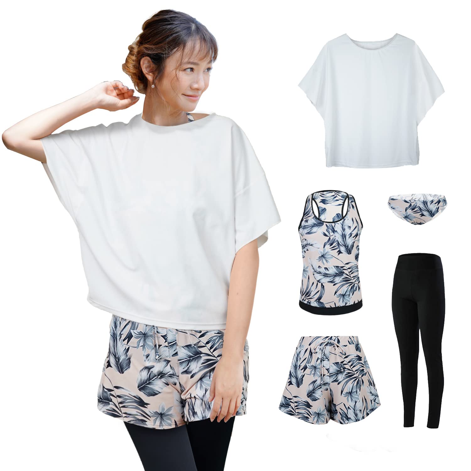 

Женский купальник из 5 предметов большого размера Molamola Yoga, купальник с контурированием фигуры, танкини, футболка, шорты, леггинсы, шорты, шорты,