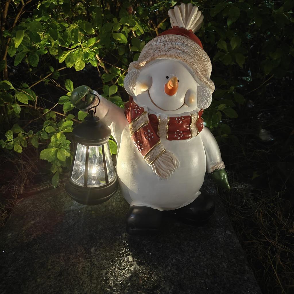 Solar-Powered Snowman Lantern - Outdoor Christmas Resin Ornament