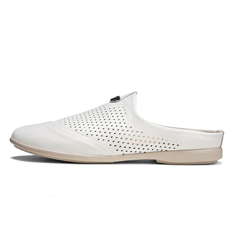 Summer Men Shoes Casual Brand Half Shoes For Men Loafers Genuine Leather Half Slipper Breathable Slipon Lazy Flats Men Moccasins