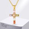 Vnox Dainty Colored Cubic Zirconia Cross Pendent Necklaces For Women Stainless Steel Chain Square Stone Never Fall Jewelry Gifts