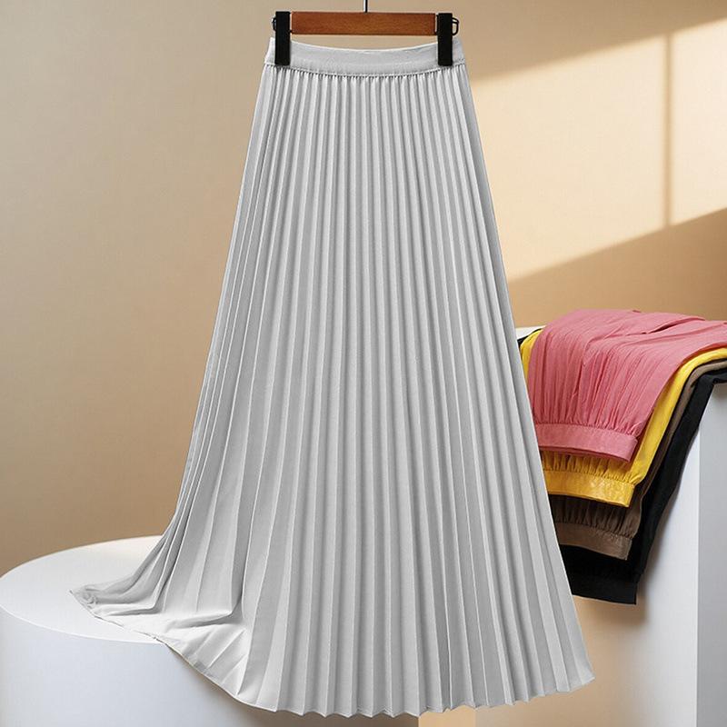 Fashion Pleated High Waist Hip Pleated Skirt Women's Summer New Versatile and Thin Covering Span Medium and Long A-shaped Skirt
