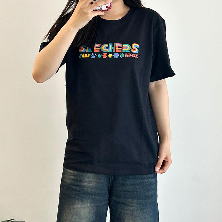 Skechers Basic Versatile Soft Skin-Friendly Comfortable Sports Letter Pattern Cartoon Short Sleeve T-Shirt Unisex tops L225U197-06B6