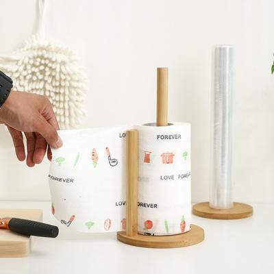 1PC Bamboo Paper Towel Holder Kitchen Dining Room Vertical Wooden Paper Roll Organizer Cling Film Holder Lazy Storage Holder