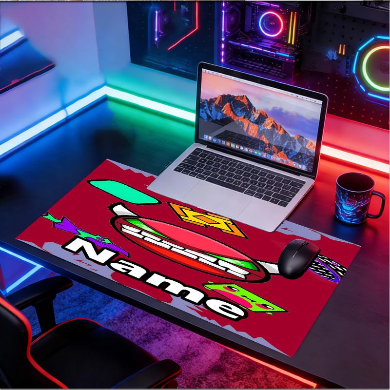 Custom Name Personalized Geometry Dash Pattern Mousepad, Laptop PC Desk Mat, Decorative Desk Mat for Home Keyboard Pad Gift