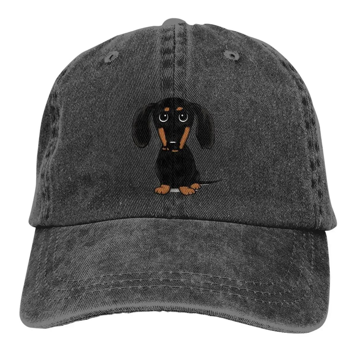 Einfarbige Dad Hats Niedliche Schwarz- und Lohfarbene Glattbeschichtete Dackel Damenmütze Sonnenschirm Baseballkappen Tier Schirmmütze Adjustable