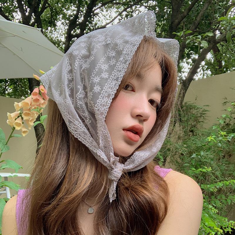 Kopftuch Damen Baotou Mode Kleines Frisches Seidentuch Damen Koreanische Ausgabe Frühling und Herbst Dekoration Dreieckstuch Hui Hijab Spitzband