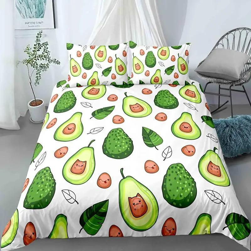 Cartoon Avocado Duvet Cover Three-Piece Set Funny Pattern Bedding Set With Pillowcase