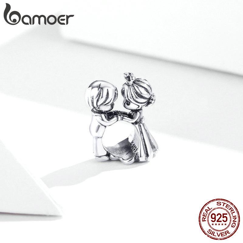 Bamoer 925 mincovní stříbro pár kovových korálků pro nevěstu a ženicha pro ženy Romantické svatební šperky vhodné pro originální náramek a náramek