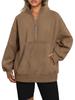 Autumn/Winter European & American Women's Pocket Half-Zip Loose Spliced Stand-Up Collar Fleece Sweatshirt