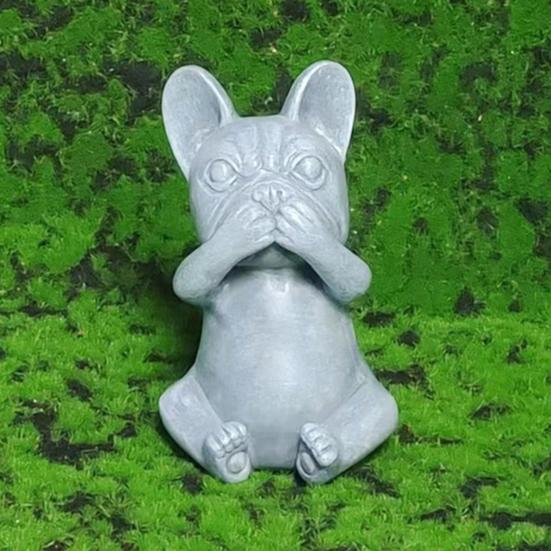 Bulldog Figurine No See No Speak Bulldog Ornament Handmade Resin Hear No Evil Dog Statue