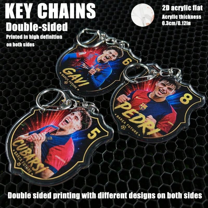 FC BARCA Acrylic Keychain – 2D Double-Sided Keyring for Bag, Keys, Backpack, Gavi Raphinha Pedri Yamal Cubarsi Football Pendant
