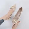 Fashion Rhinestone Buckle Shallow Single Shoes Women's Spring and Summer New Temperament Pointed Thick Heel Small Leather Shoes Shoes
