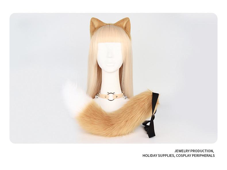 Handgefertigtes Katzenohren-Stirnband mit Fuchsschwanz