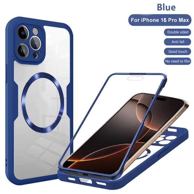 For IPhone 16 15 14 11 12 13 Pro Max 360° Fully Protected Double-sided Magnetic Cases For Magsafe Wireless Charge Protect  Cover