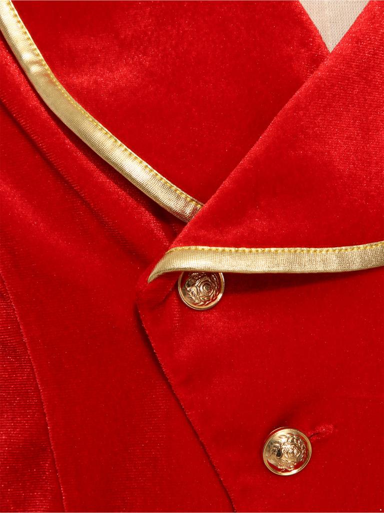 Boys Gothic Medieval Velvet Waistcoat Metallic Trim Lapel Collar Sleeveless Button Irregular Hem for Halloween Stage Theme Party
