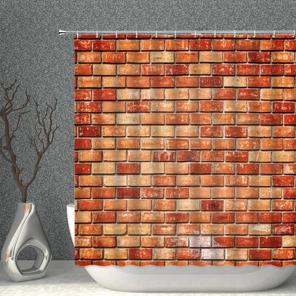 Brick Pattern Shower Curtains Waterproof Fabric Stone Grain Bath Curtain For Bathroom Partition Multi-Size With Hooks Home Decor