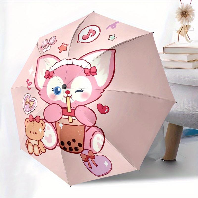 1pc Pink Cat Pattern Automatic Open/Close Umbrella, Umbrella with cartoon Design, graduate Gift-N0704008