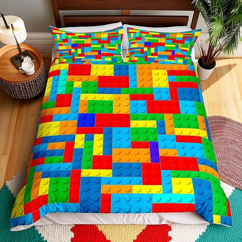 Color Block Duvet Covers for Kids Boys Girls Queen Quilt Covers Lightweight Down Room Decor 2 Pillowcases 1 Duvet Cover No Quilt