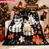 Blanket 1pc Cute Cats with Flowers 2D-printed Flannel Throw Blanket-soft and Cozy Suitable for Use On the Sofa While Traveling At