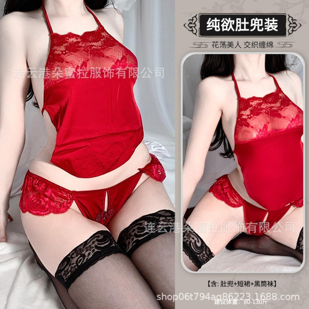 New Sex Underwear Women's Sexy Retro Belly Pocket Set Three-color Lace Temptation One-piece Hair Three-color Belly Pocket