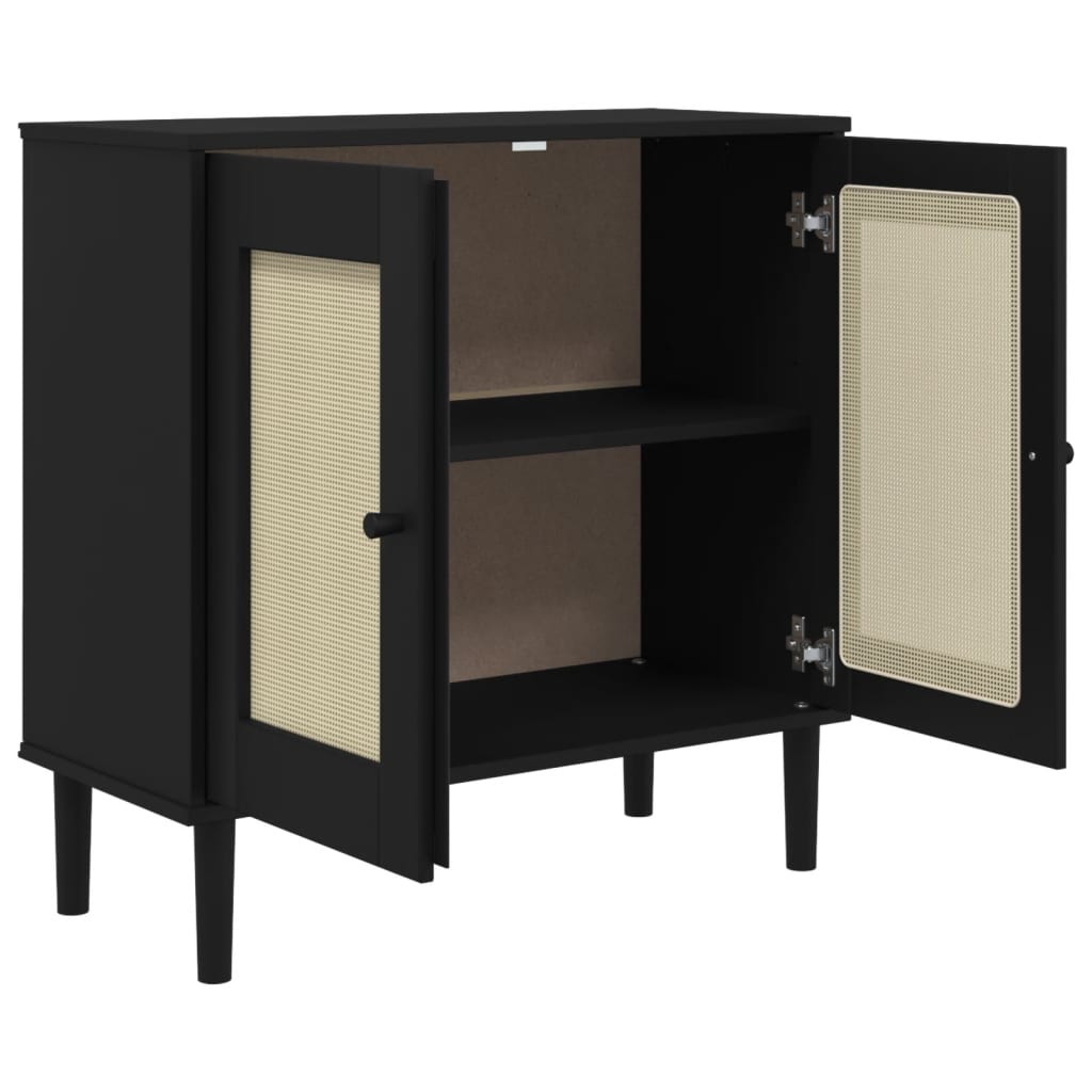 Sideboard SENJA Rattan Look Black 80x35x80 cm Pine Wood