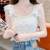 New Casual Hook-flowered Hollow Vest for Women with High Waist Short Personalized Design Lace Top