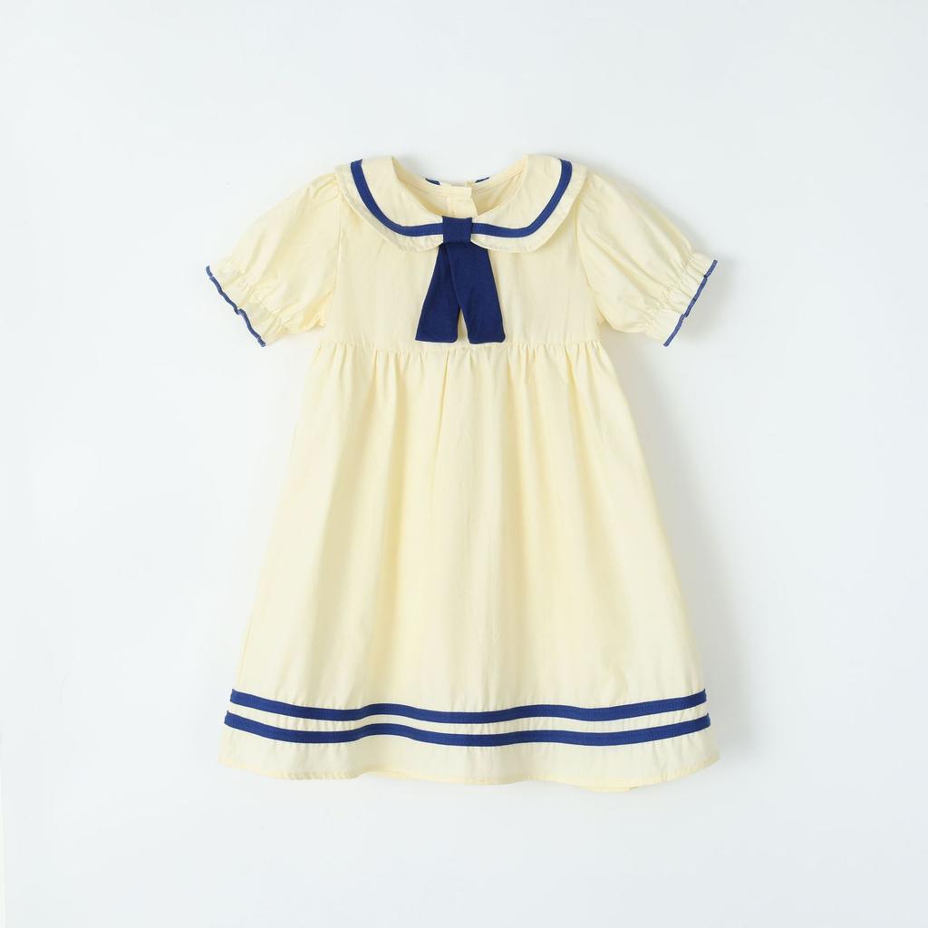 Girls' School-style Short-sleeved Cotton Dress For Children, Children's Casual Dress
