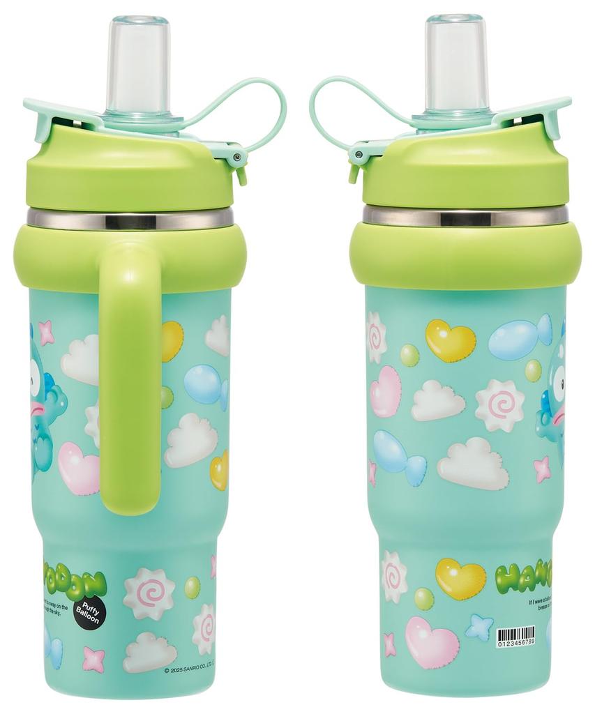 Skater Straw with Direct Sanrio Hangyodon Puffy Balloon Tumbler, 830ml, Insulated, Cold/Hot, Handle, 2-Way, Drinking, Design, STSTB9-A